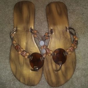 Faux Amber and Shell Flip Flops
